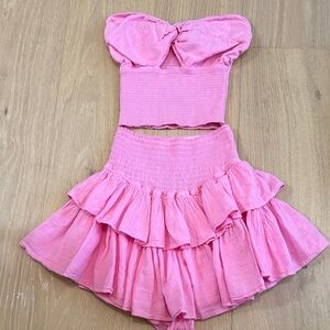 Blanco by Nature Pink Strapless Top and Ruffled Skirt Set small